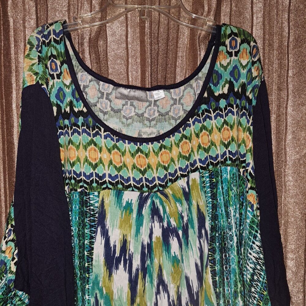 Avenue Womens Long Sleeve Abstract‎ Print Tunic Top Boho Vibrant Colors 30/32